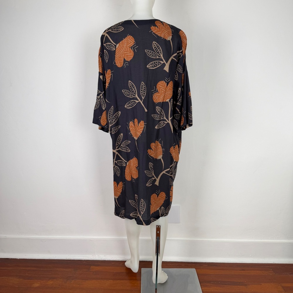 Gudrun Sjoden Womens Organic Cotton Floral Duster Cardigan Navy Rust Medium - Picture 4 of 14